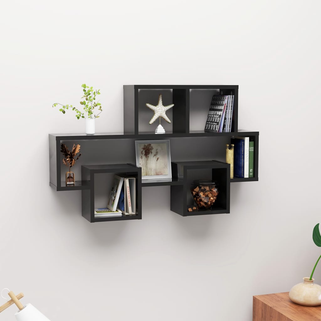 vidaXL Car-shaped Wall Shelf High Gloss Black 82x15x51 cm Engineered Wood