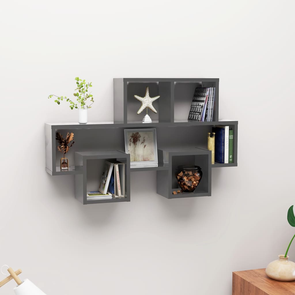 vidaXL Car-shaped Wall Shelf High Gloss Grey 82x15x51 cm Engineered Wood