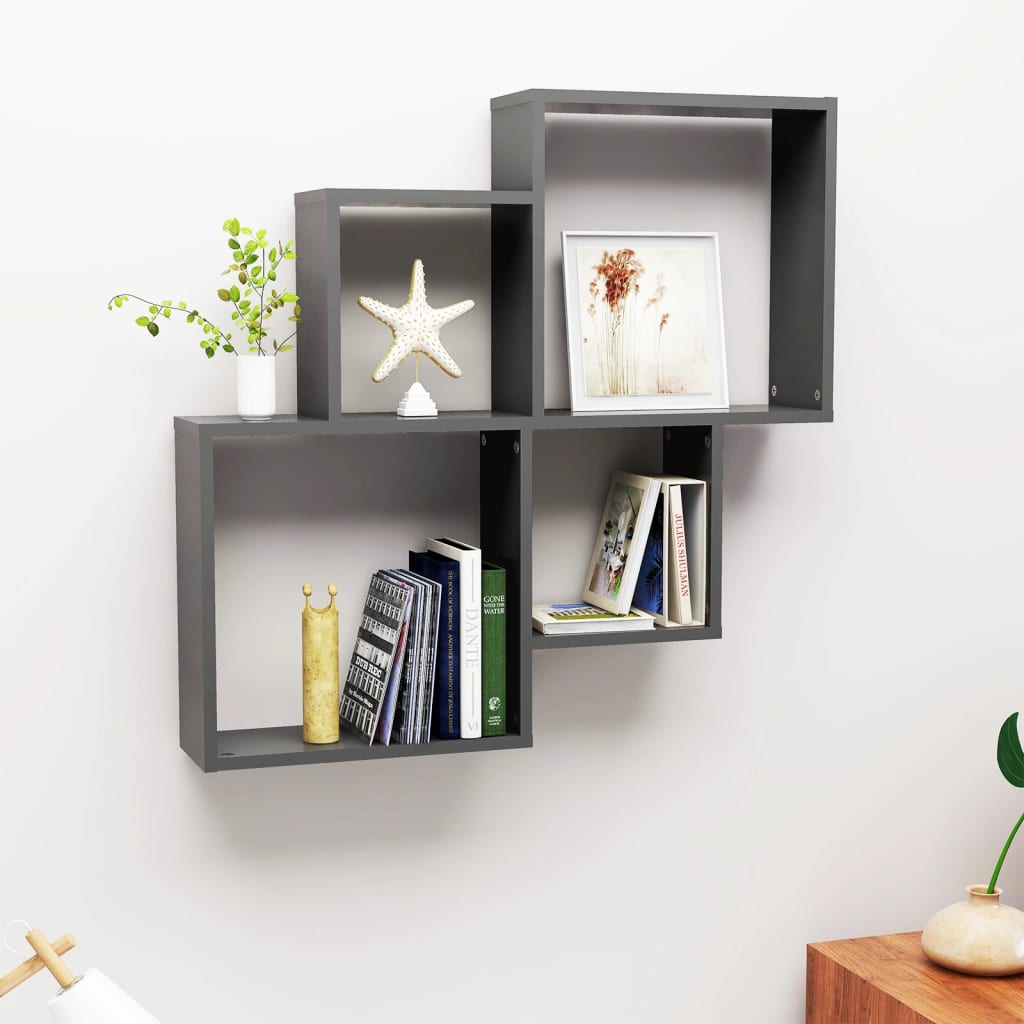 vidaXL Wall Cube Shelf Grey 80x15x78.5 cm Engineered Wood