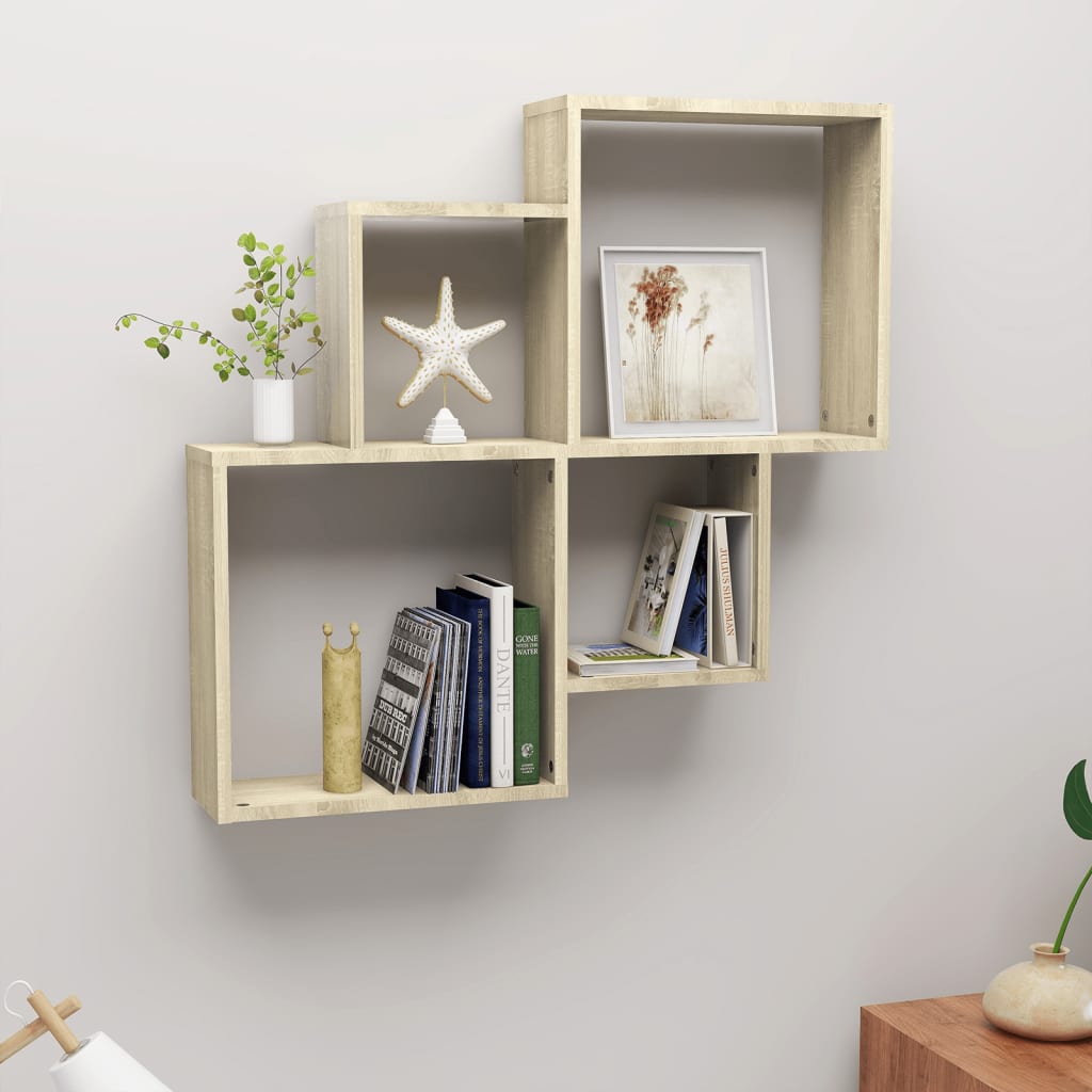 vidaXL Wall Cube Shelf Sonoma Oak 80x15x78.5 cm Engineered Wood