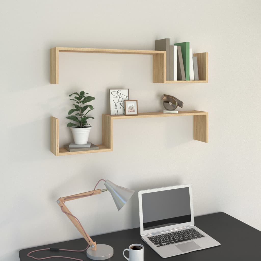 vidaXL Wall Shelf 2 pcs Sonoma Oak 100x15x20 cm Engineered Wood