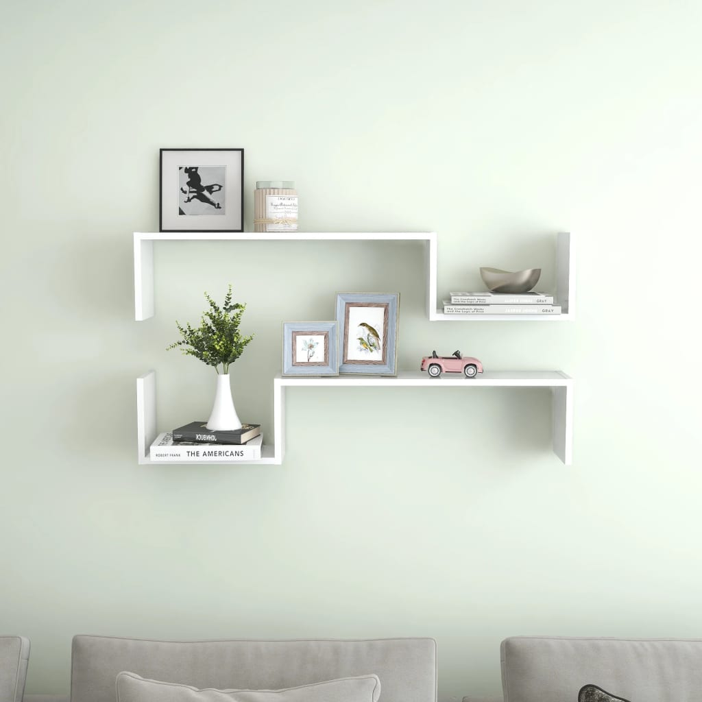 vidaXL Wall Shelf 2 pcs High Gloss White 100x15x20 cm Engineered Wood