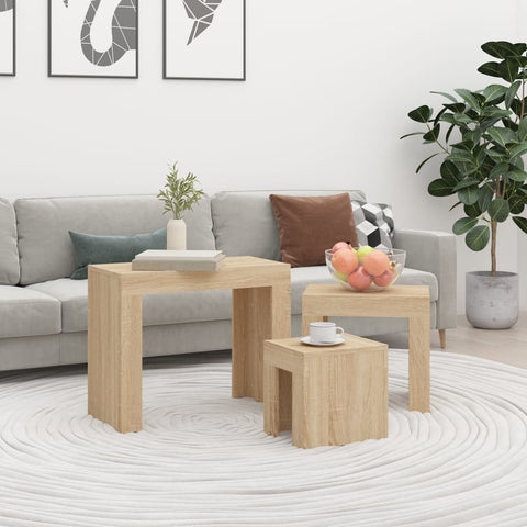 vidaXL Nesting Coffee Tables 3 pcs Sonoma Oak Engineered Wood