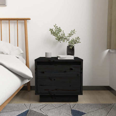 vidaXL Bedside Cabinet Black 35x34x32 cm Solid Wood Pine