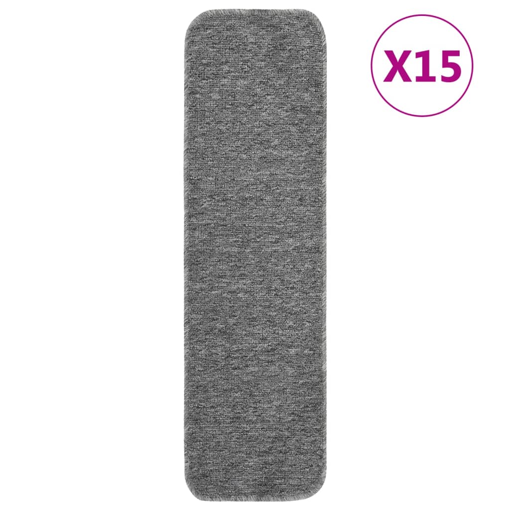 vidaXL Anti Slip Stair Mats 15 pcs 75x20 cm Grey Rectangular