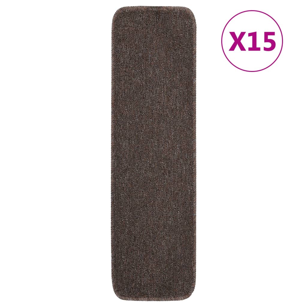 vidaXL Anti Slip Stair Mats 15 pcs 75x20 cm Brown Rectangular