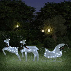 vidaXL Reindeer & Sleigh Christmas Decoration 60 LEDs Outdoor White