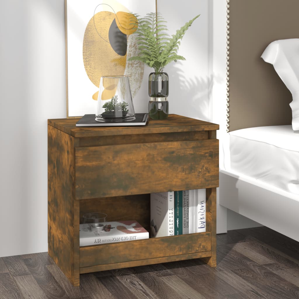 vidaXL Bedside Cabinet Smoked Oak 40x30x39 cm Engineered Wood