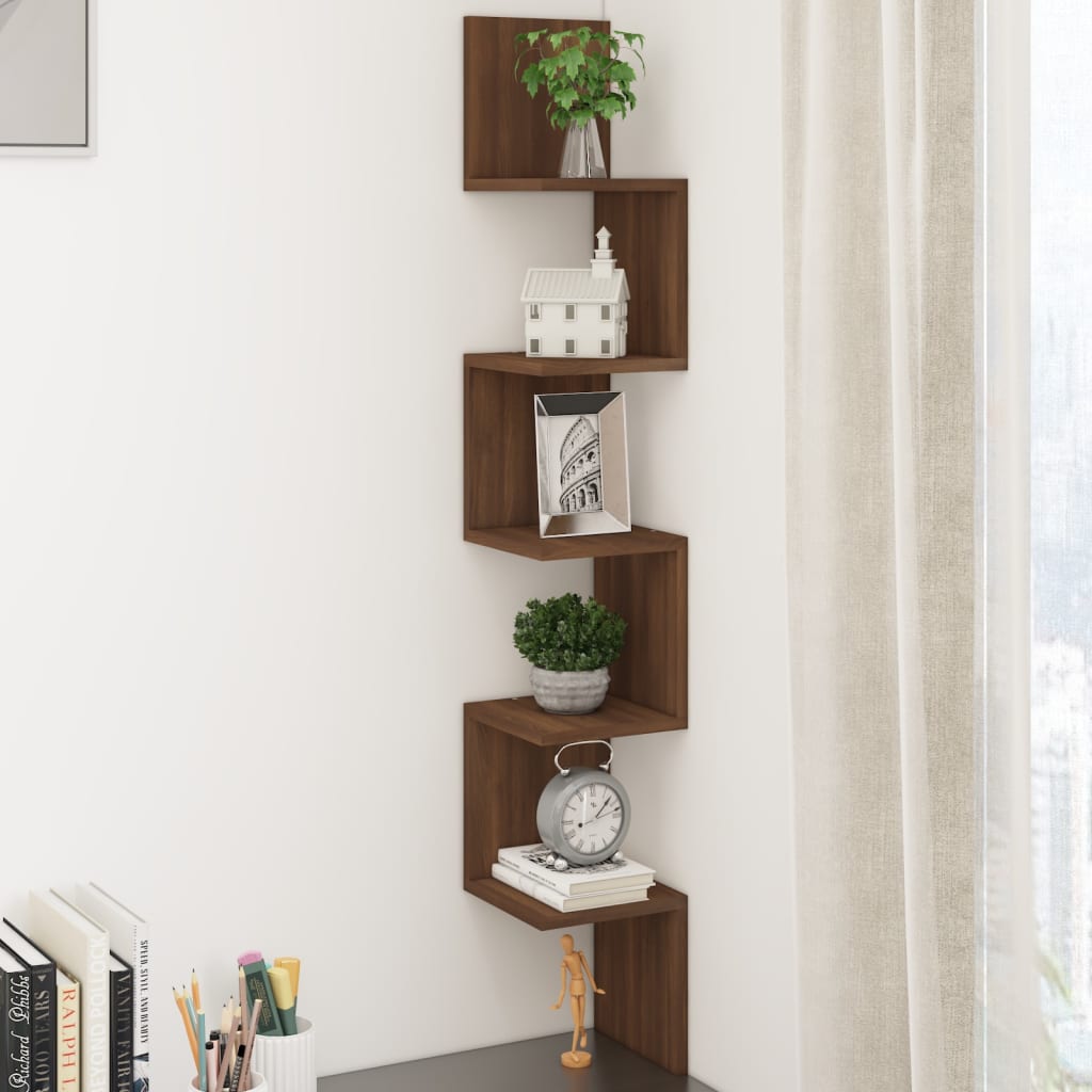 vidaXL Wall Corner Shelf Brown Oak 20x20x127.5 cm Engineered Wood