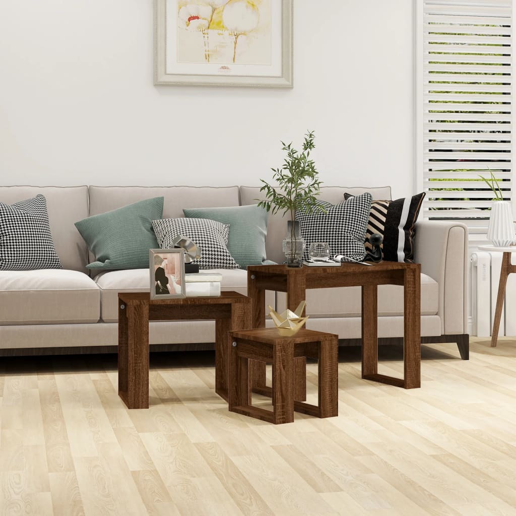 vidaXL Nesting Tables 3 pcs Brown Oak Engineered Wood