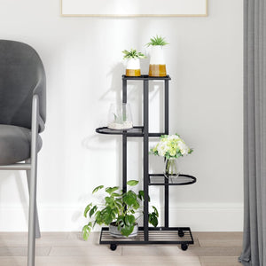 vidaXL 4-Floor Flower Stand with Wheels 44x23x80 cm Black Iron