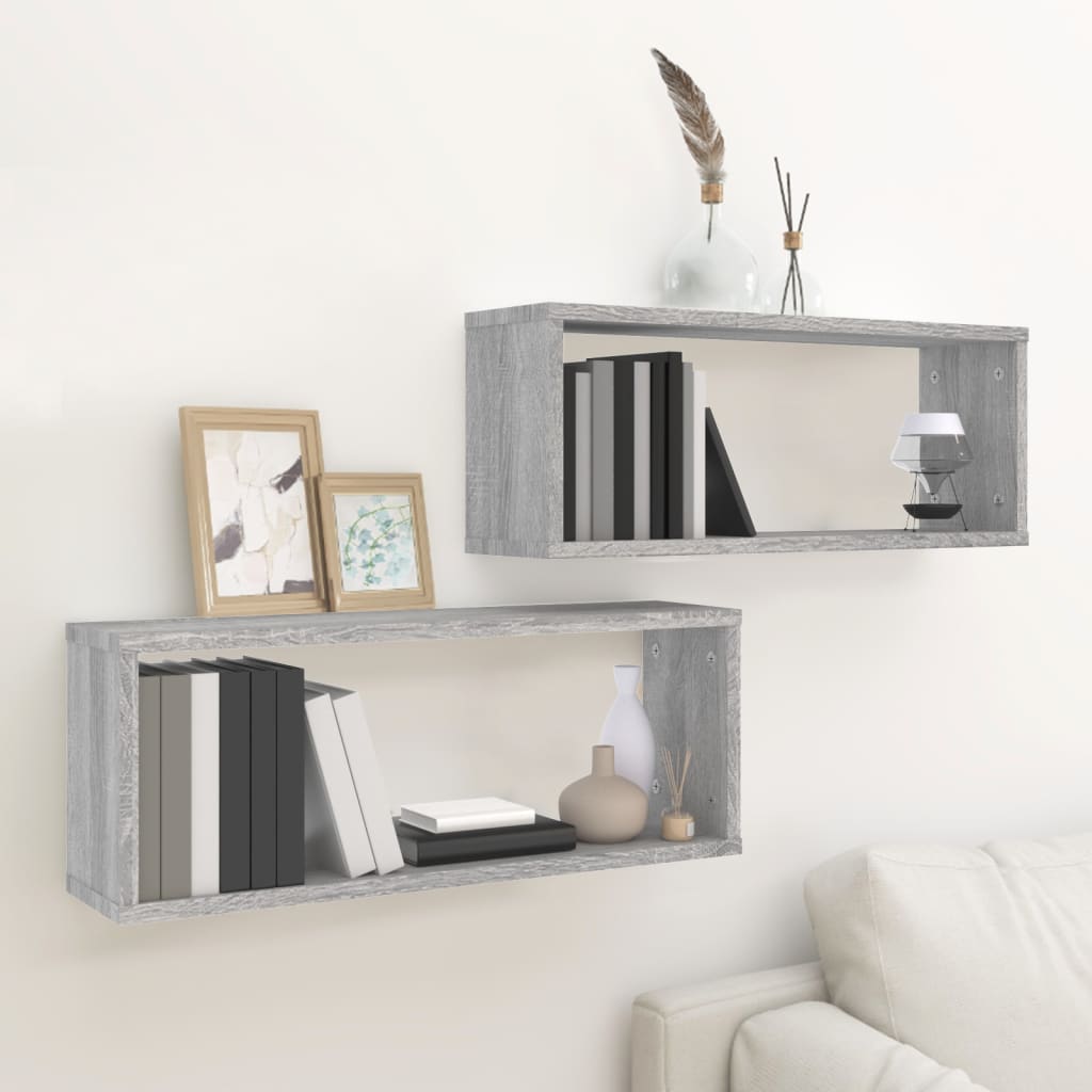 vidaXL Wall Cube Shelves 2 pcs Grey Sonoma 60x15x23 cm Engineered Wood