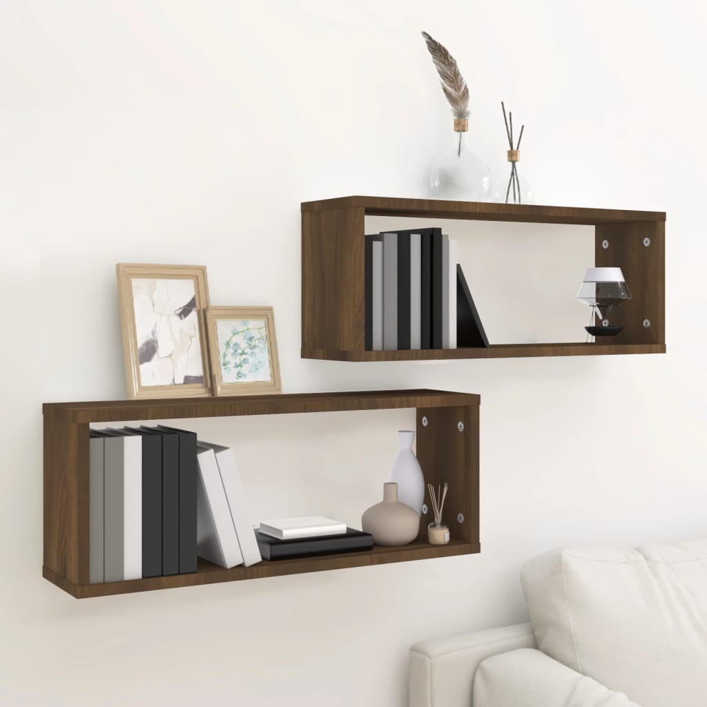 vidaXL Wall Cube Shelves 2 pcs Brown Oak 60x15x23 cm Engineered Wood