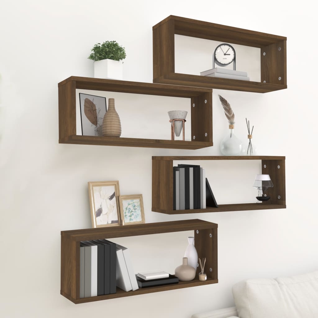 vidaXL Wall Cube Shelves 4 pcs Brown Oak 60x15x23 cm Engineered Wood