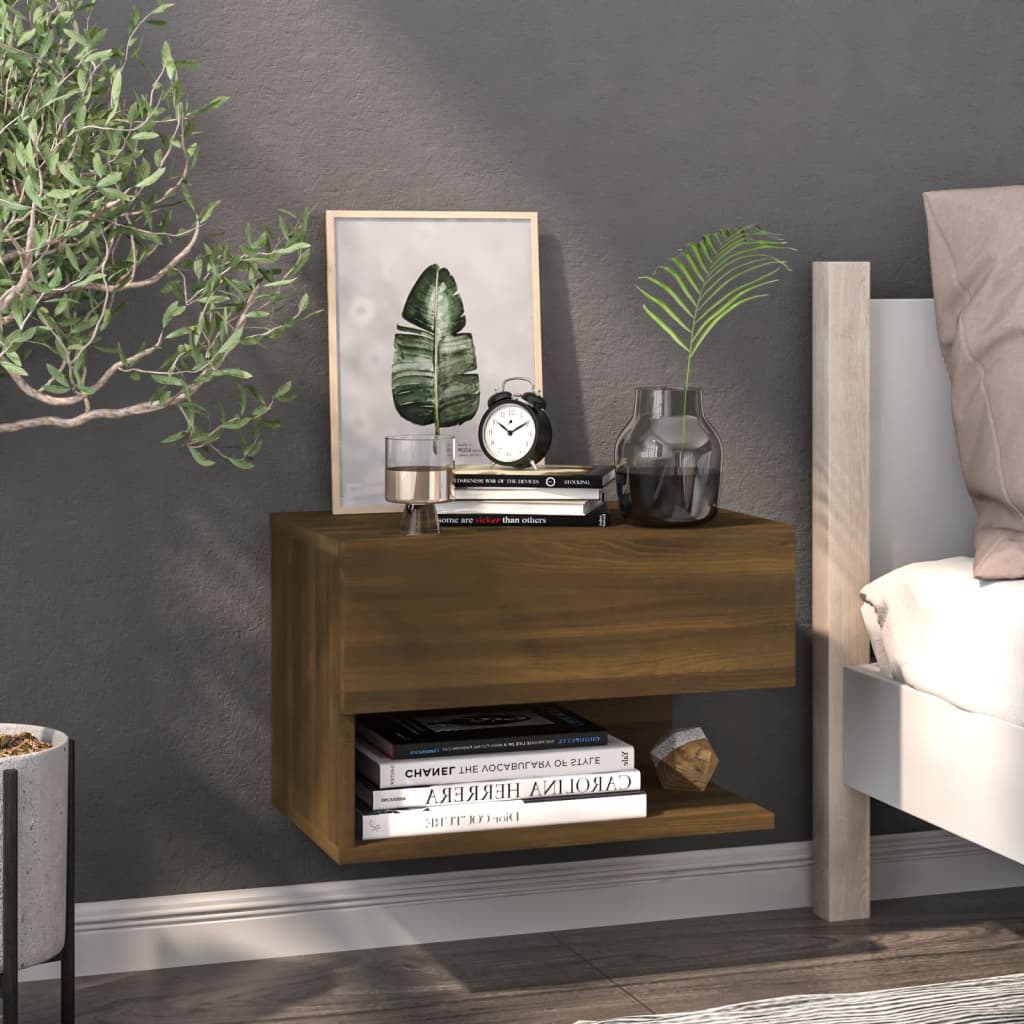 vidaXL Wall-mounted Bedside Cabinet Brown Oak