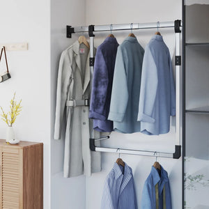 vidaXL Telescopic Wardrobe Hanging Rail Silver