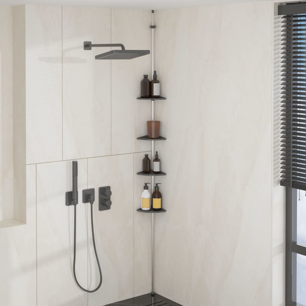 vidaXL 4-Tier Telescopic Shower Corner Shelf Silver Aluminium