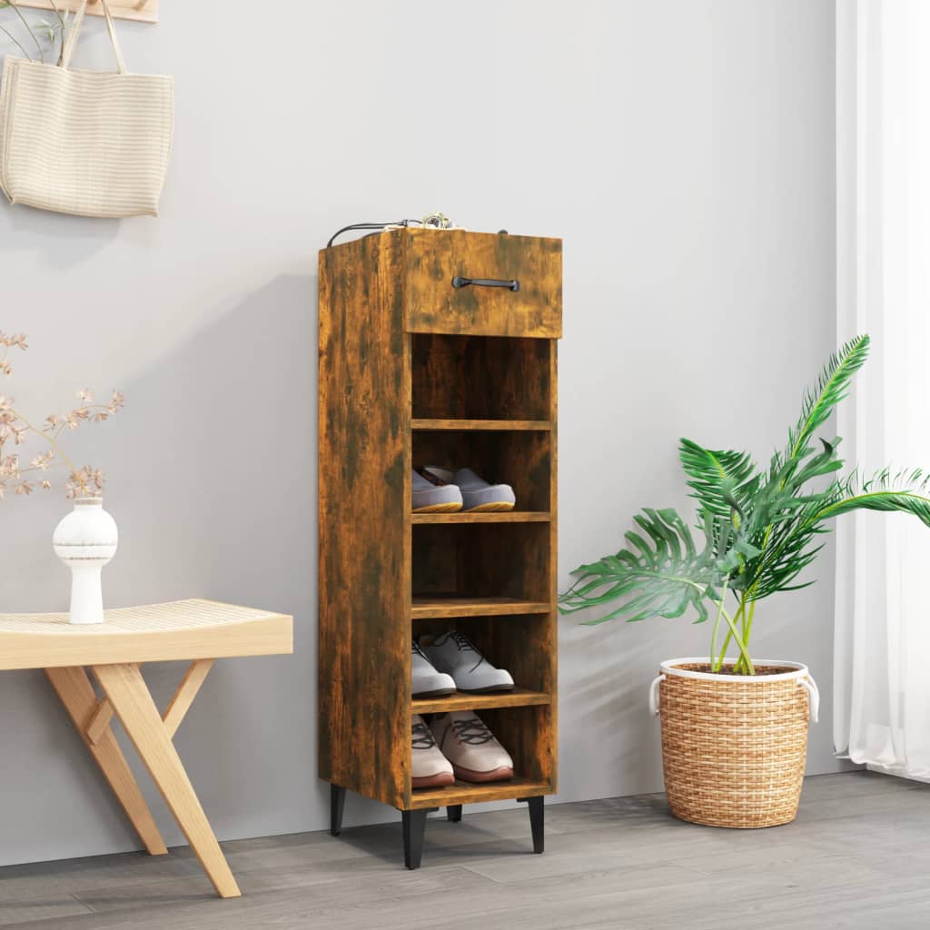 vidaXL Shoe Cabinet Smoked Oak 30x35x105 cm Engineered Wood