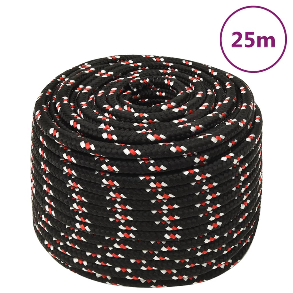 vidaXL Boat Rope Black 14 mm 25 m Polypropylene