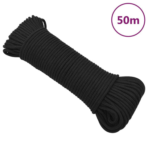 vidaXL Boat Rope Full Black 4 mm 50 m Polypropylene