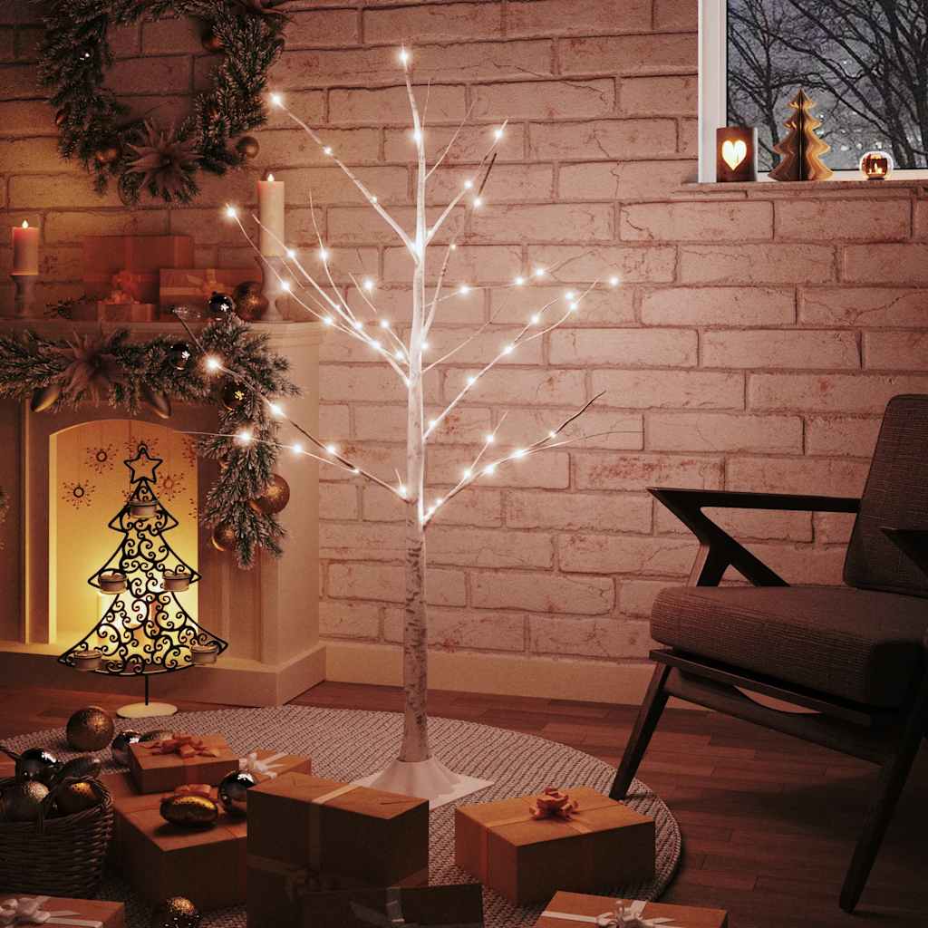 vidaXL LED White Birch Tree Warm White 48 LEDs 120 cm