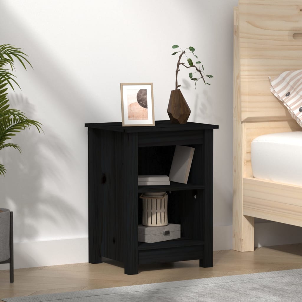 vidaXL Bedside Cabinet Black 40x35x55 cm Solid Wood Pine