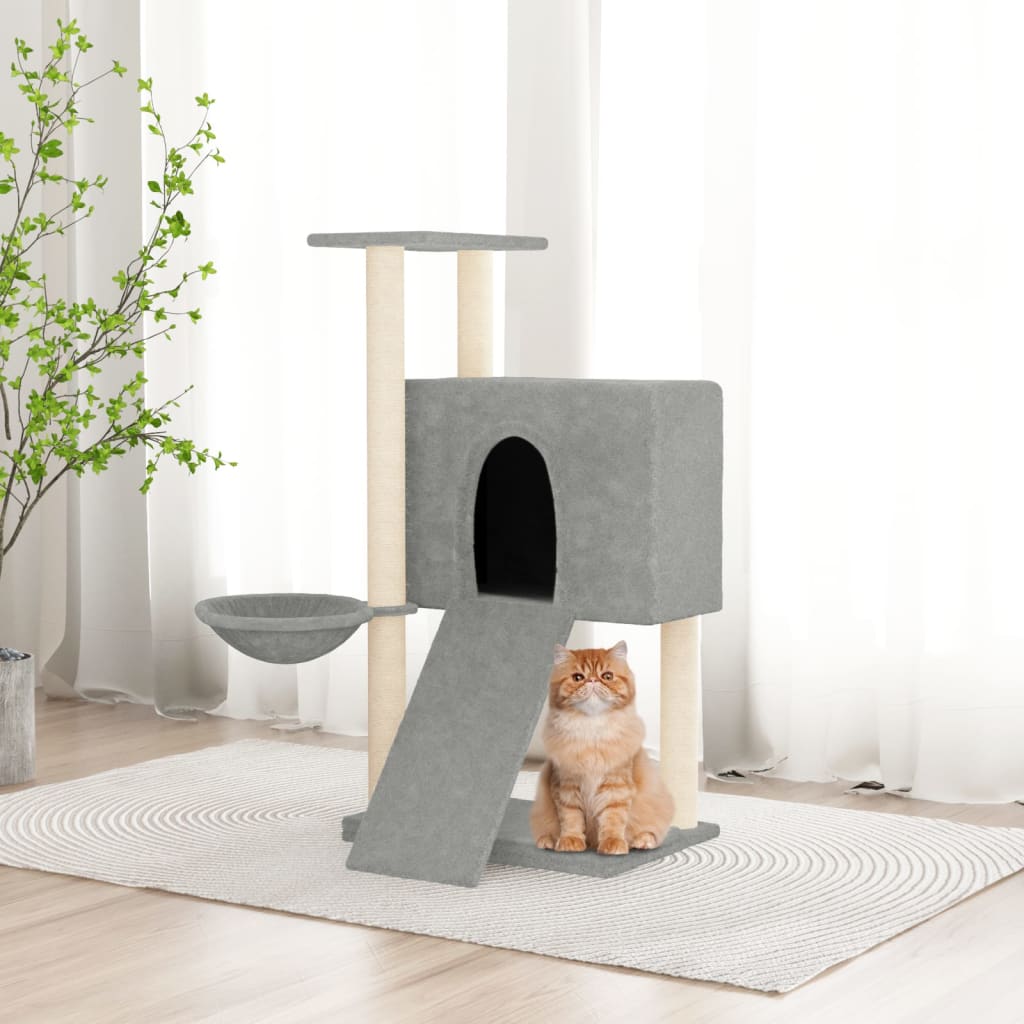 vidaXL Cat Tree with Sisal Scratching Posts Light Grey 96 cm