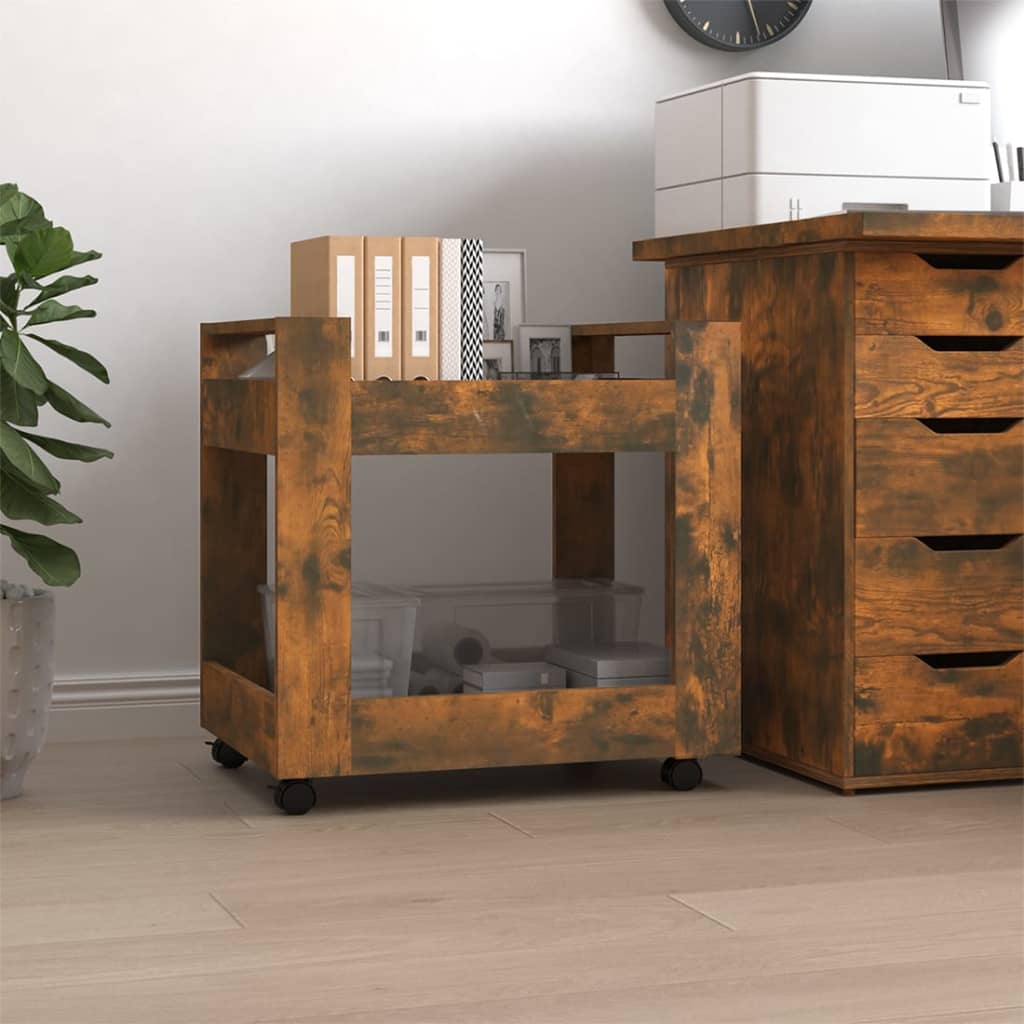 vidaXL Desk Trolley Smoked Oak 60x45x60 cm Engineered Wood