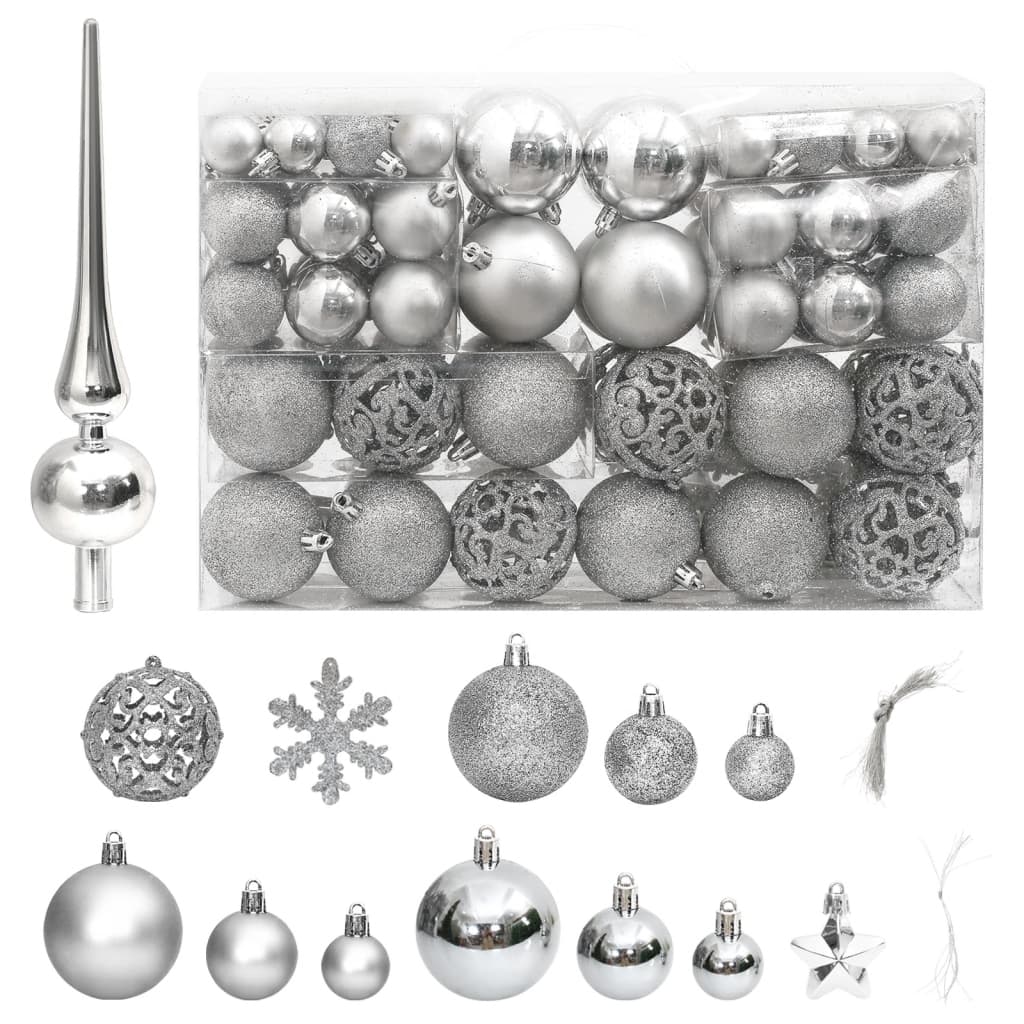 vidaXL 111 Piece Christmas Bauble Set Silver Polystyrene