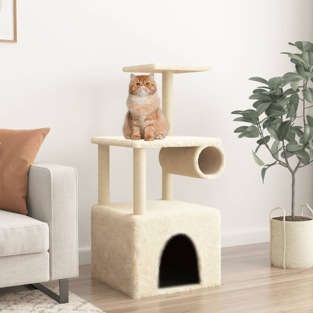 vidaXL Cat Tree with Sisal Scratching Posts Cream 109.5 cm