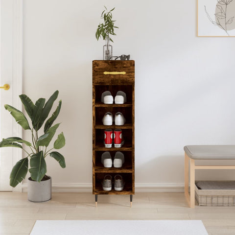 vidaXL Shoe Cabinet Smoked Oak 30x35x105 cm Engineered Wood