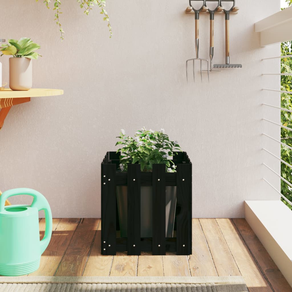 vidaXL Garden Planter with Fence Design Black 40x40x40 cm Solid Wood Pine