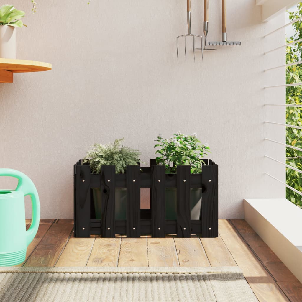 vidaXL Garden Planter with Fence Design Black 60x30x30 cm Solid Wood Pine