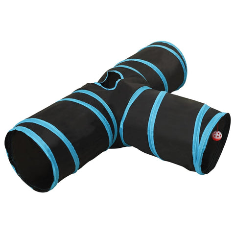 vidaXL Cat Tunnel 3-way Black and Blue 90 cm Polyester