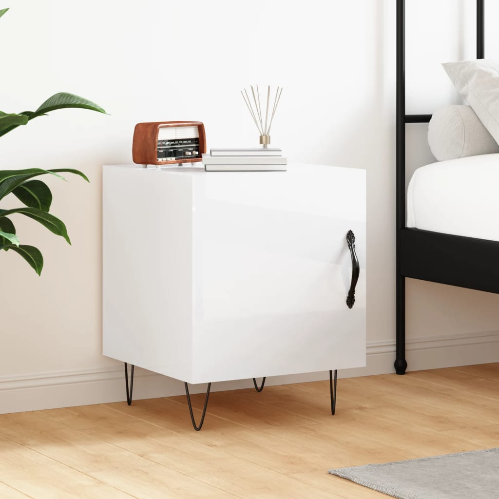 vidaXL Bedside Cabinet High Gloss White 40x40x50 cm Engineered Wood