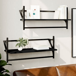 vidaXL Wall Shelves with Bars 2 pcs Black 65x25x30 cm