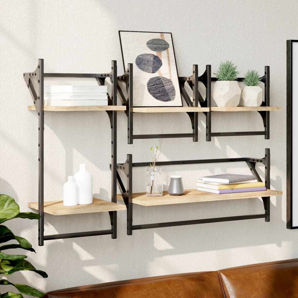 vidaXL 4 Piece Wall Shelf Set with Bars Sonoma Oak Engineered Wood