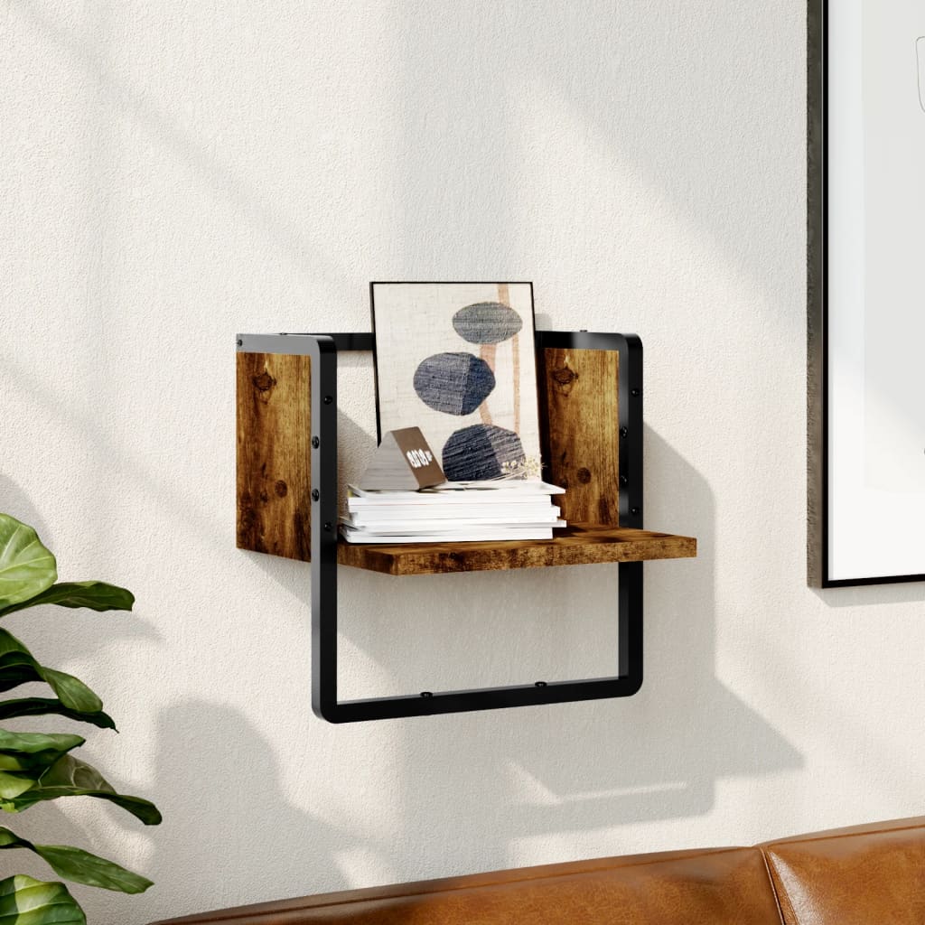 vidaXL Wall Shelf with Bar Smoked Oak 30x25x30 cm