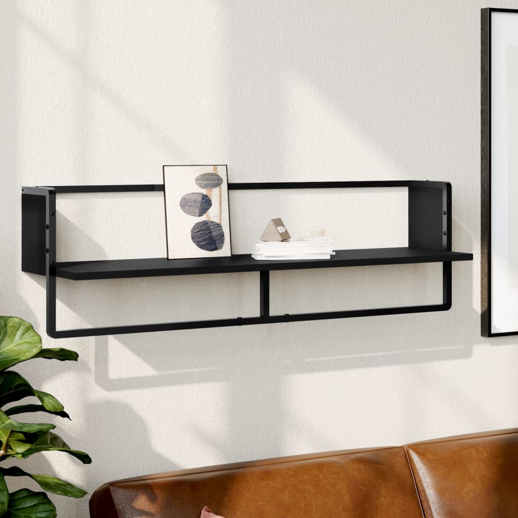 vidaXL Wall Shelf with Bar Black 100x25x30 cm