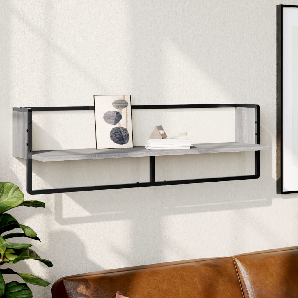 vidaXL Wall Shelf with Bar Grey Sonoma 100x25x30 cm