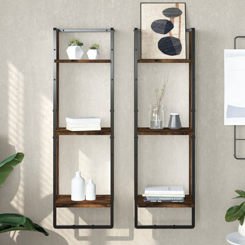 vidaXL 3-Tier Wall Shelf Smoked Oak 30x25x100 cm Engineered Wood