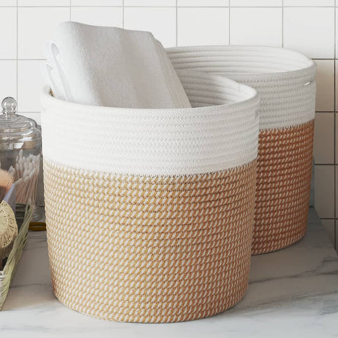 vidaXL Storage Baskets 2 pcs Brown and White Ç?28x28 cm Cotton