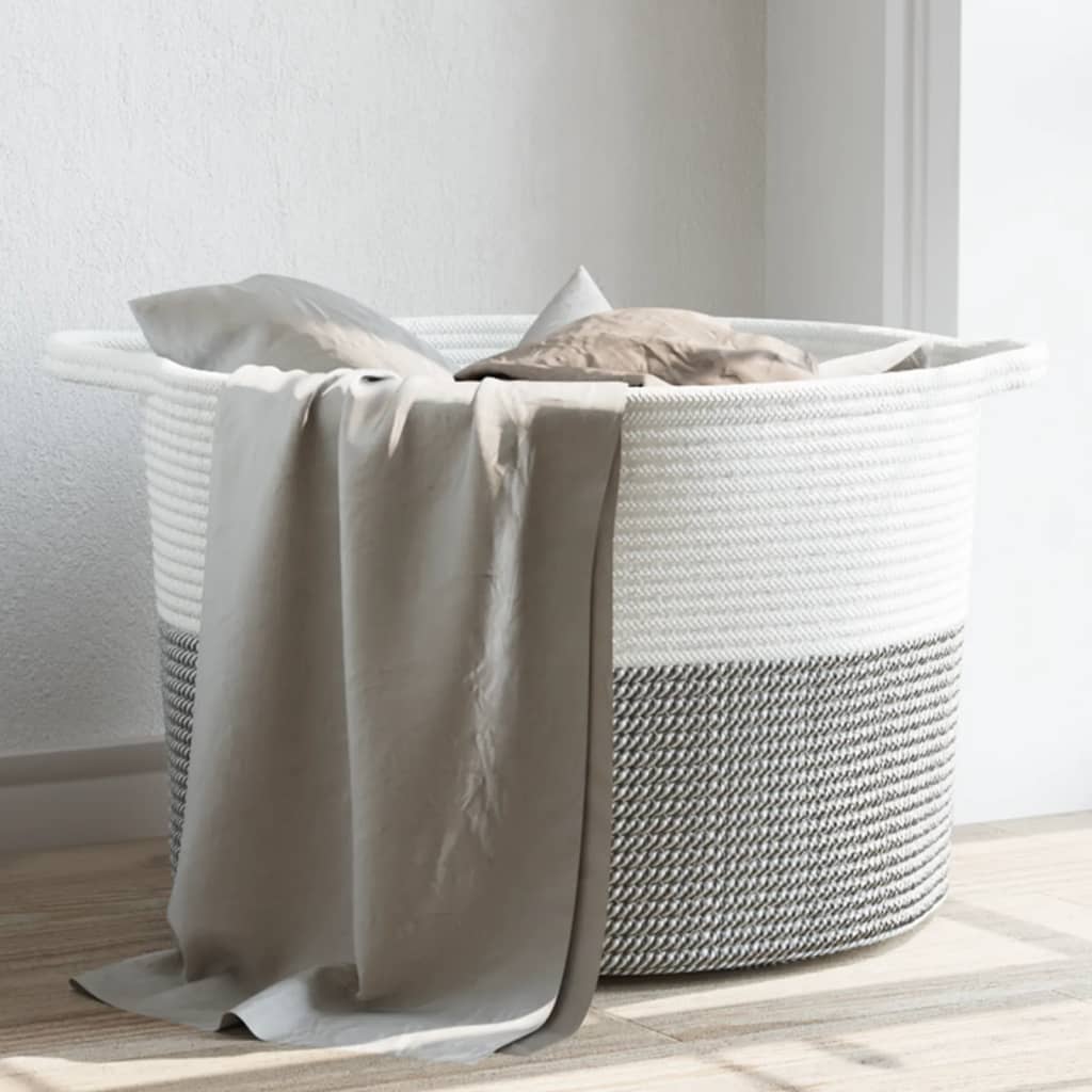 vidaXL Laundry Basket Grey and White Ø55x36 cm Cotton