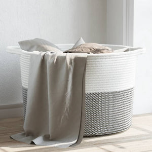 vidaXL Laundry Basket Grey and White Ø55x36 cm Cotton