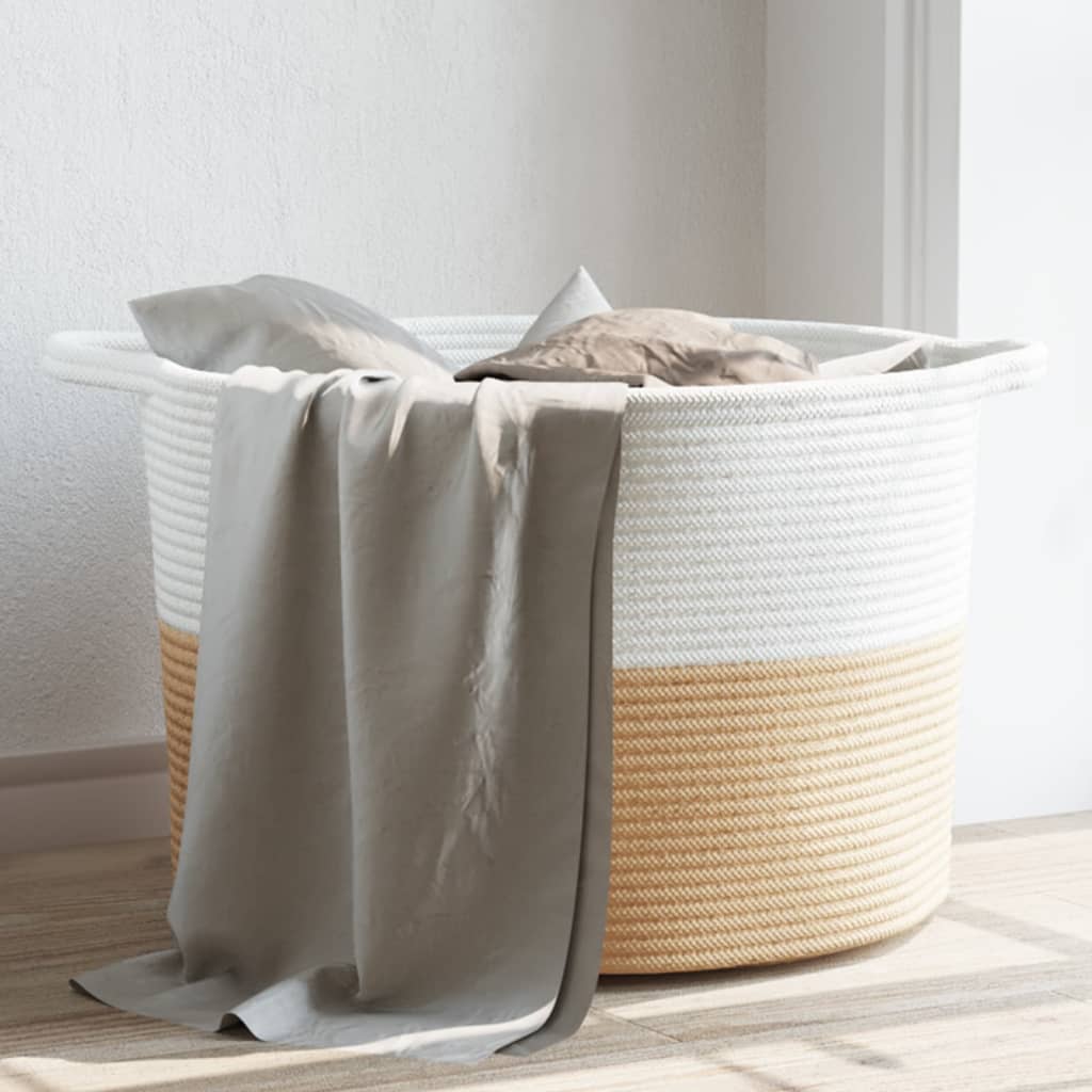 vidaXL Laundry Basket Beige and White Ç?55x36 cm Cotton