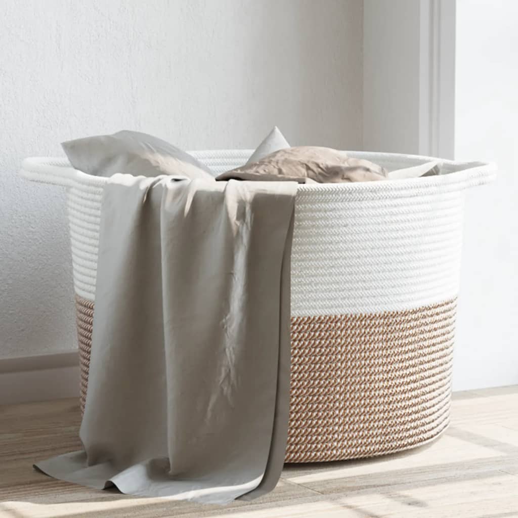 vidaXL Laundry Basket Brown and White Ç?55x36 cm Cotton