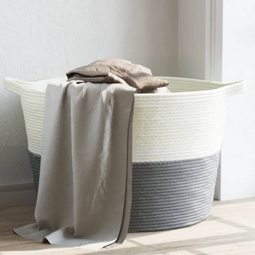 vidaXL Laundry Basket Grey and White Ç?60x36 cm Cotton