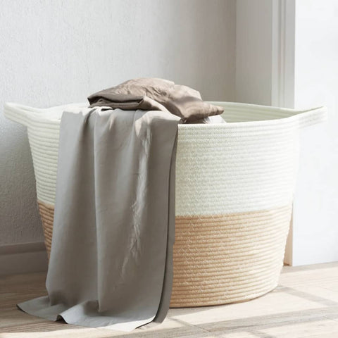 vidaXL Laundry Basket Beige and White Ç?60x36 cm Cotton