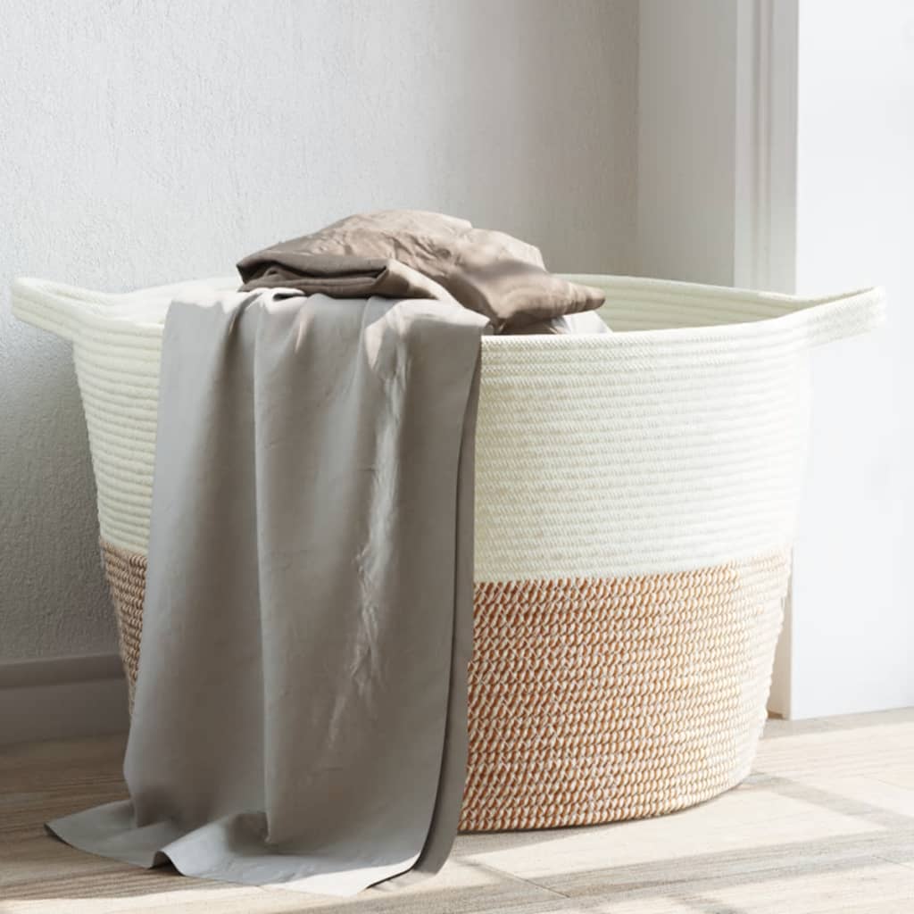 vidaXL Laundry Basket Brown and White Ç?60x36 cm Cotton