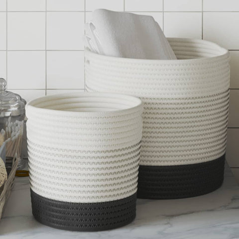 vidaXL Storage Baskets 2 pcs White and Black Cotton